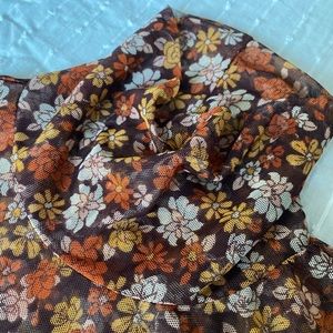 Mesh Flower Patterned Autumn Tone High Neck Top, Size M